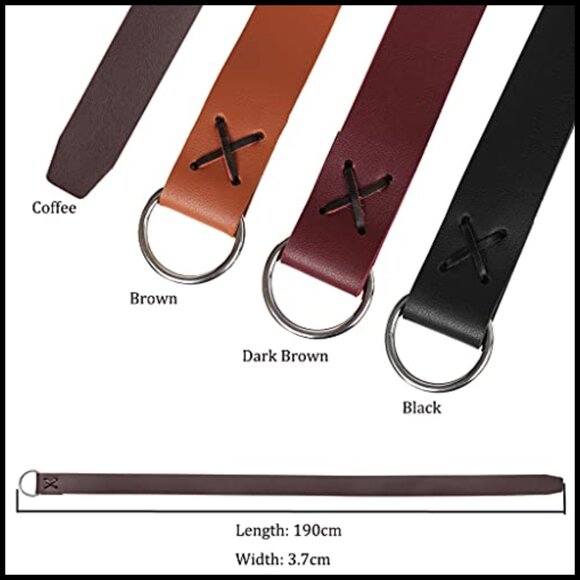 PU Leather Medieval Belt with Steel O-Ring, Renaissance Costume Accessory